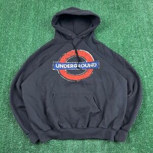 London Underground Hoodie Men's Large Black Cotton Polyester Skater Streetwear